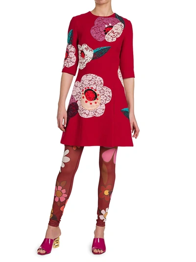 Shop Dolce & Gabbana Floral Logo Band Footless Tights In Fiore Fdo Rosso