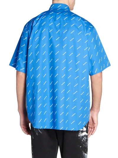Shop Balenciaga Repeat Logo Short-sleeve Shirt In Screen Blue White
