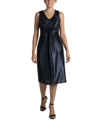 Shop Donna Ricco Metallic Sheath Dress In Navy