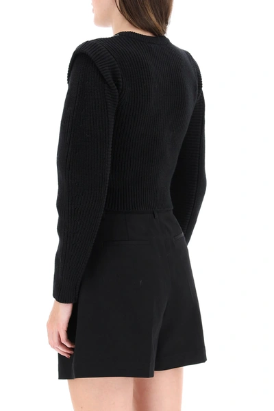 Shop Self-portrait Cardigan With Guipure Collar In Black,white