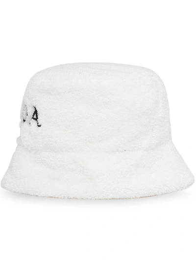 Shop Prada Embroidered-logo Bucket Hat In Weiss