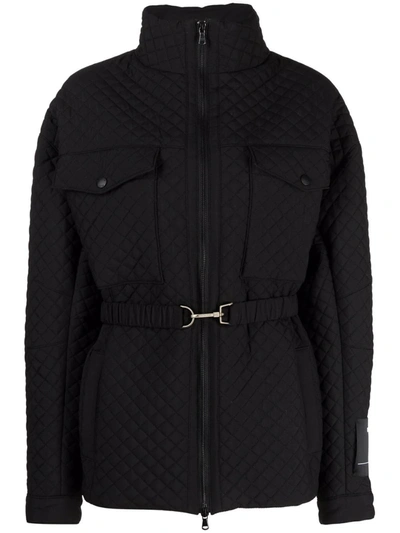 Shop Patrizia Pepe Quilted Belted-waist Oversize Jacket In Schwarz