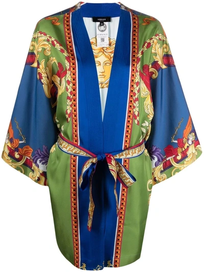 Shop Versace Medusa Renaissance-print Robe In Blue