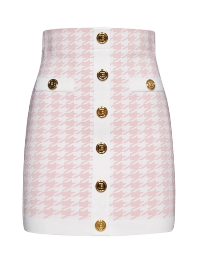 Shop Balmain Skirt In Blanc Rose Pale