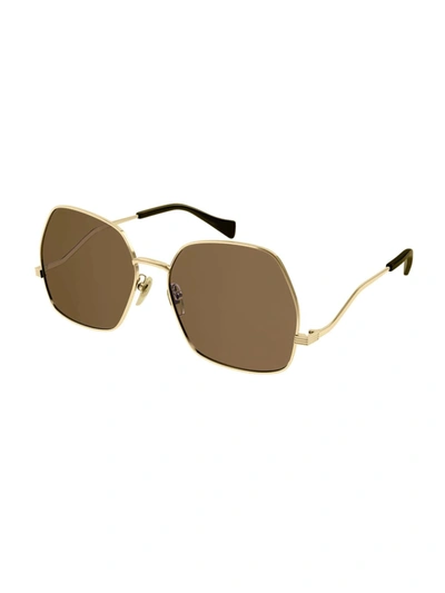 Shop Gucci Gg0972s Sunglasses In Gold Gold Brown