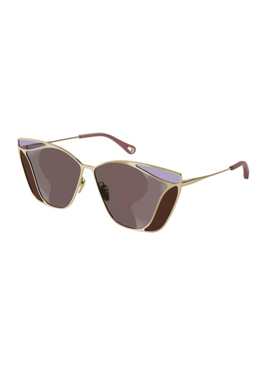 Shop Chloé Ch0049s Sunglasses In Gold Gold Violet