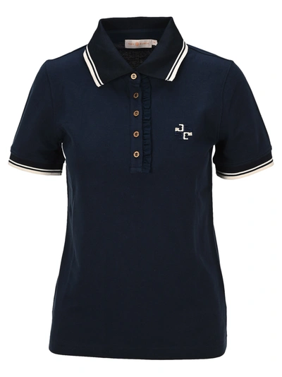 Shop Tory Burch Ruffle Polo Shirt In Tory Navy