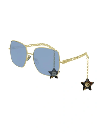 Shop Gucci Gg0724s Sunglasses In Gold Gold Blue