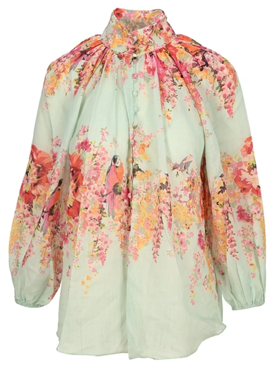 Shop Zimmermann Mae Billow Blouse In Mint Floral