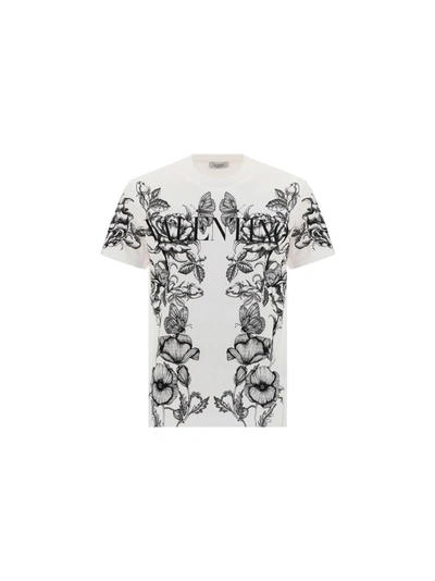 Shop Valentino T-shirt In Bianco/dark Blooming