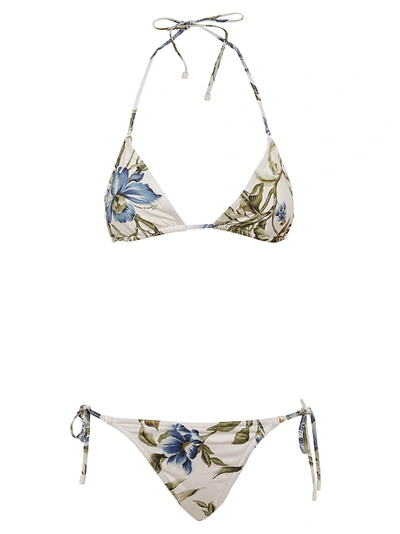 Shop Zimmermann Aliane Mini Tri Bikini In Khf Khaki Floral