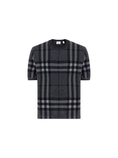 Shop Burberry Wells Knit In Charcoal Melange