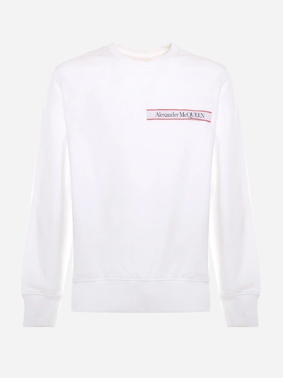Shop Alexander Mcqueen Cotton Sweatshirt With Logo Patch Application In White