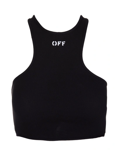 Shop Off-white Black Ribbed Crop Top With Logo