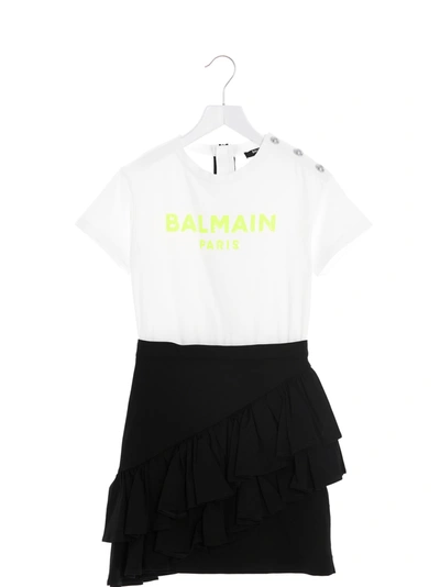 Shop Balmain Dress In Black&white 