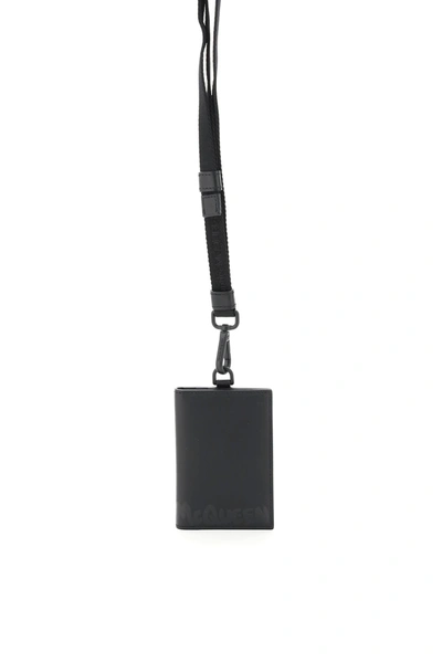 Shop Alexander Mcqueen Graffiti Logo Necklace Card Holder In Black (black)
