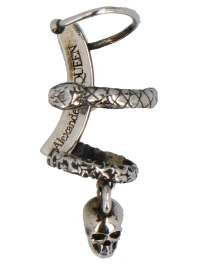 Shop Alexander Mcqueen Skull & Snake Earcuff Earring In Silver