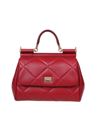 Shop Dolce & Gabbana Medium Sicily Bag In Matelassé Calfskin Color Red