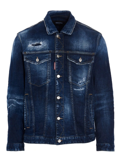 Shop Dsquared2 Ripped Over Jacket In Blue