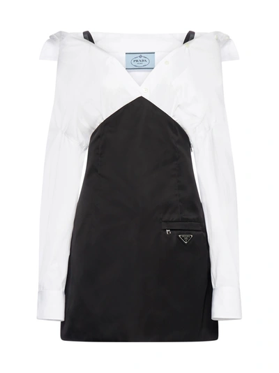 Shop Prada Dress In Bianco Nero