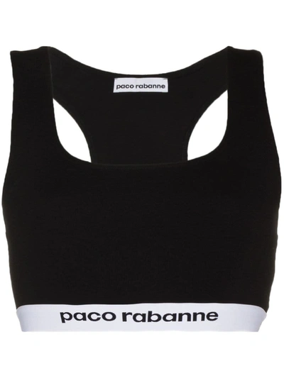 Shop Paco Rabanne Cropped Top In Viscose Blend With Logo Band In Black
