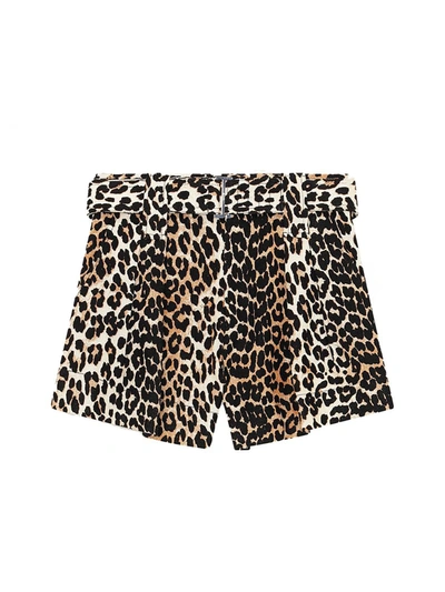 Shop Ganni Linen Shorts In Leopard