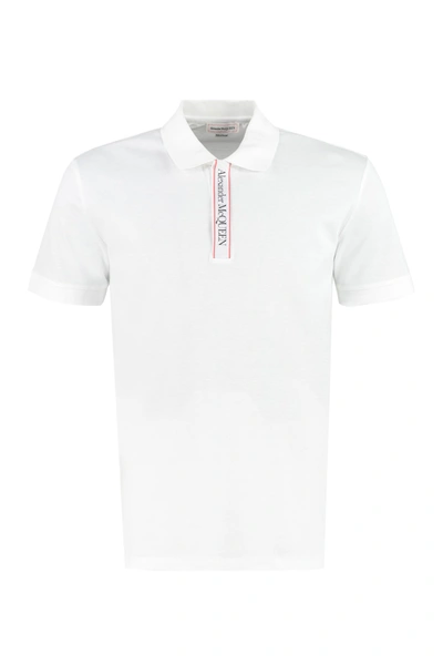 Shop Alexander Mcqueen Cotton-piqué Polo Shirt In White