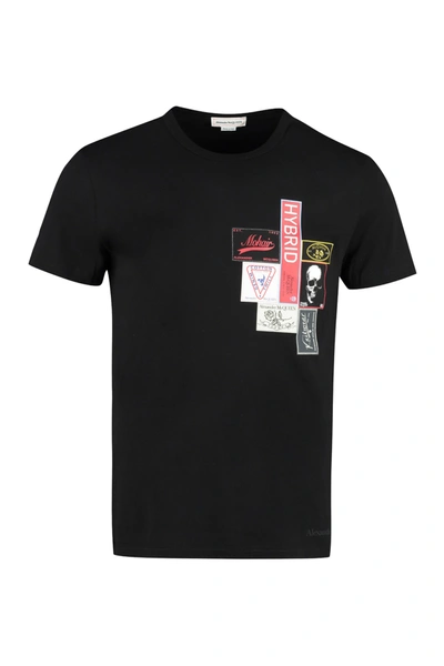 Shop Alexander Mcqueen Printed Cotton T-shirt In Black