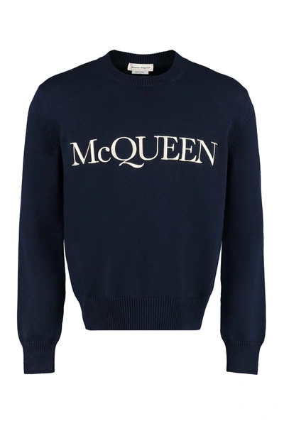 Shop Alexander Mcqueen Logo Crew-neck Pullover In Blue