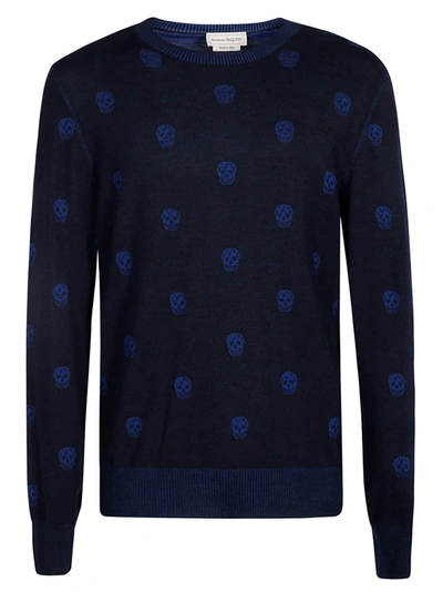 Shop Alexander Mcqueen Ribbed Skull Sweater In Blu