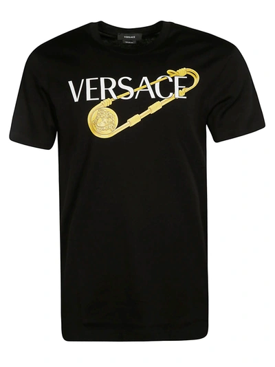 Shop Versace Safety Pin Logo T-shirt In Nero