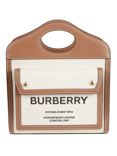 Shop Burberry Pocket Tote In Beige