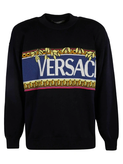 Shop Versace Logo Embroidered Sweatshirt In Nero