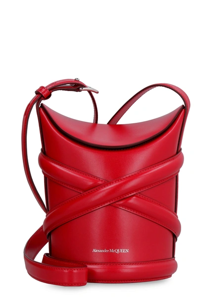 Shop Alexander Mcqueen The Curve Leather Bucket Bag In Red