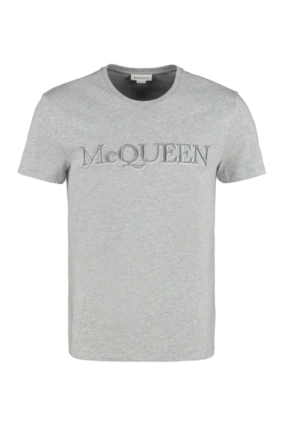Shop Alexander Mcqueen Logo Cotton T-shirt In Grey