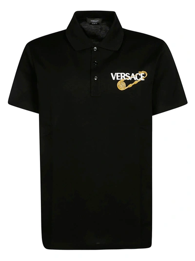 Shop Versace Safety Pin Logo Polo Shirt In Nero