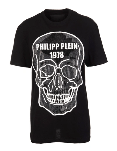 Shop Philipp Plein Woman Black Crystal Skull T-shirt