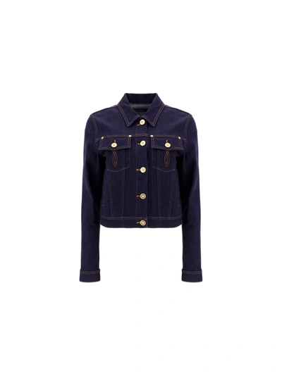 Shop Versace Denim Jacket In Blu Indigo