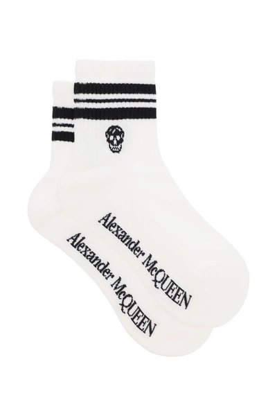 Shop Alexander Mcqueen Stripe Skull Sport Socks In White Black (white)