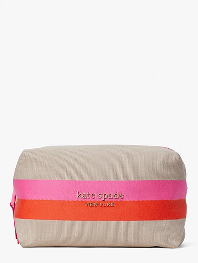 Shop Kate Spade Stripe Logo Canvas Large Cosmetic Case In Multi