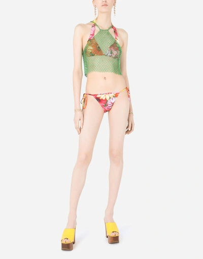 Shop Dolce & Gabbana String Bikini Bottoms With Gerbera-daisy Print