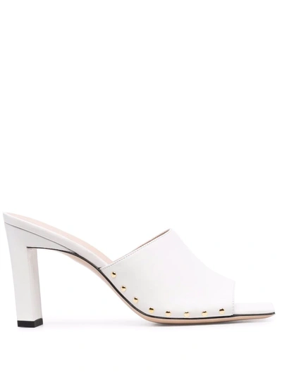 Shop Wandler Slip-on Heeled Leather Sandals In White