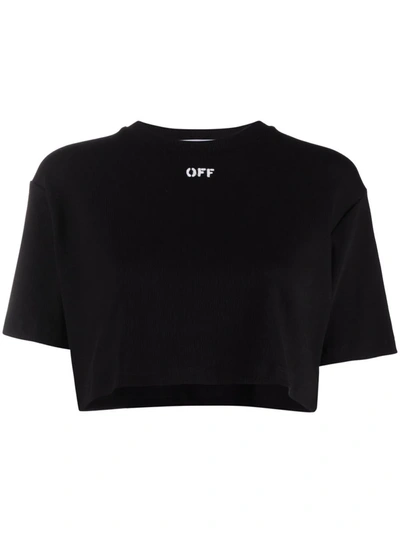 Shop Off-white Cropped Logo-print T-shirt In Black
