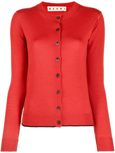 Shop Marni Round Neck Buttoned Cardigan In Rot