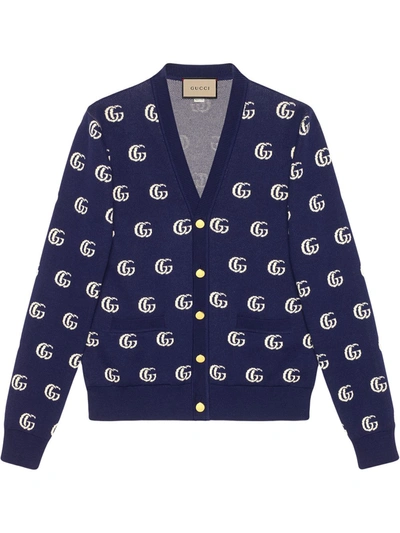 Shop Gucci Gg Knit Cotton Jacquard Cardigan In Blau