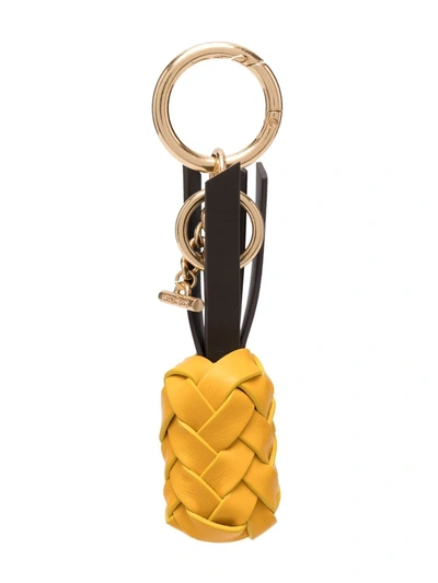 Shop See By Chloé Woven-detail Leather Keychain In Gelb