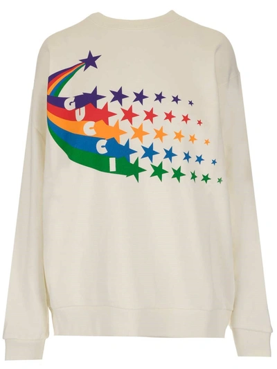 Shop Gucci Shooting Star Logo Print Sweatshirt In Beige