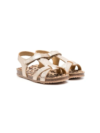 Pèpè Golden Leopard-print Sandals In Gold