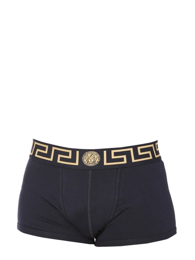 Shop Versace Cotton Boxers With Greek In Blue