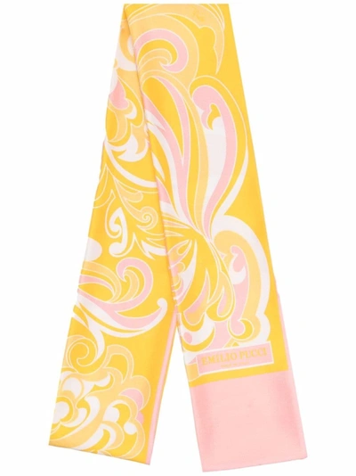 Shop Emilio Pucci Graphic-print Silk Scarf In Yellow
